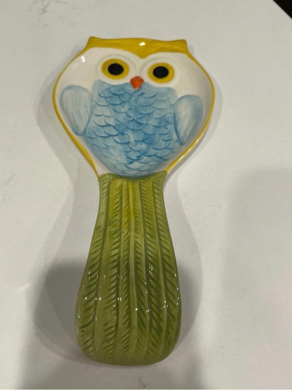 Pier 1 Ceramic Owl Spoon Rest in Blue, Yellow and Green